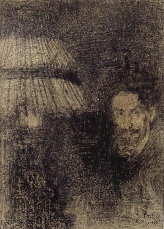 James Ensor Self-Portrait by Lamplight or In the Shadow oil painting picture